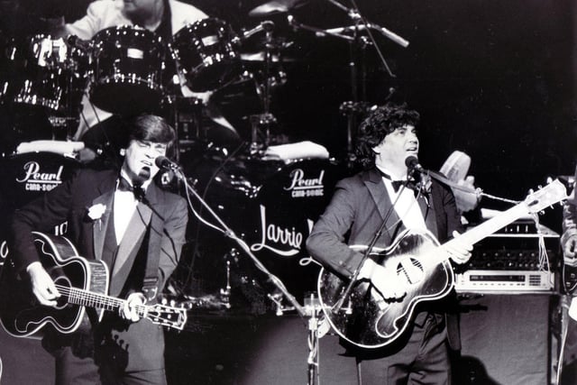 American rock duo the Everly Brothers at the Sheffield City Hall in October 1987