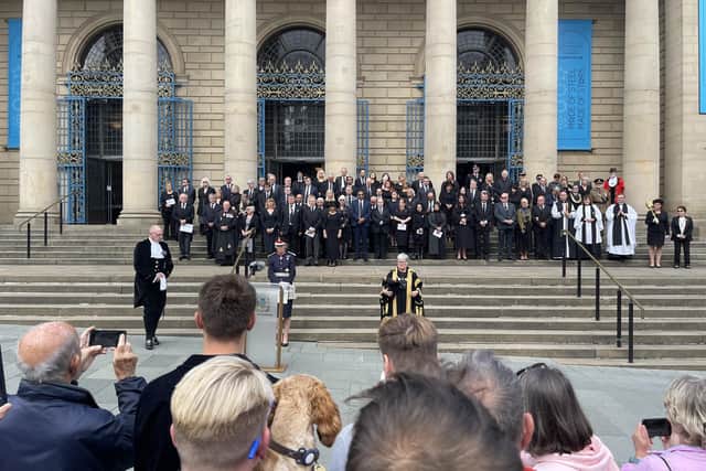 Crowds filled Barker’s Pool to hear the proclamation of King Charles III for South Yorkshire today.