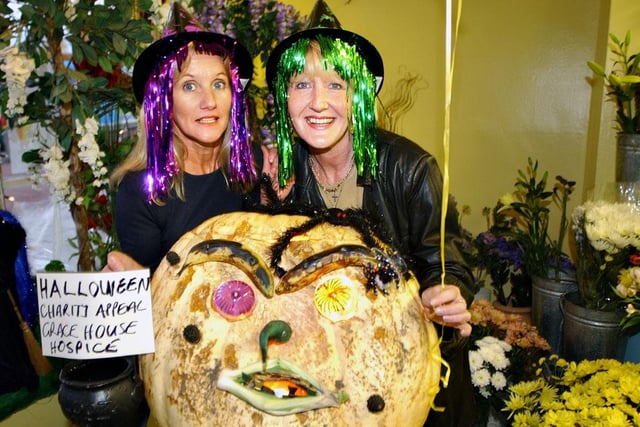 Jackie Orrell, a florist from Shiney Row, was pictured with pumpkin grower Julie Gray as they raised money for Grace House Hospice 17 years ago.