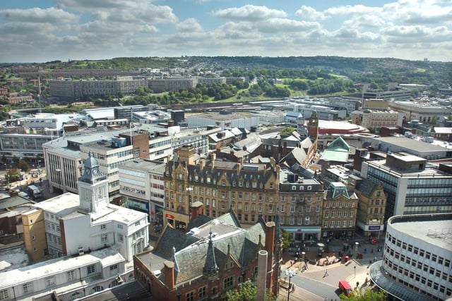 Sheffield views from the Cathedral..High Street, foreground