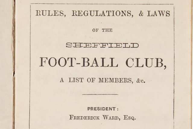 Undated Sotheby's handout photo of a copy of the earliest printed rules of football, which will be auctioned later this month and is expected to fetch more than ??50,000. Issue date: Tuesday July 6, 2021. PA Photo. One of two surviving copies of the rules printed in 1859 by the world???s first football club, Sheffield Football Club, will be sold at Sotheby???s on July 20, with online bidding opening from July 12. See PA story SALE Football. Photo credit should read: Sotheby's /PA WireNOTE TO EDITORS: This handout photo may only be used in for editorial reporting purposes for the contemporaneous illustration of events, things or the people in the image or facts mentioned in the caption. Reuse of the picture may require further permission from the copyright holder. 