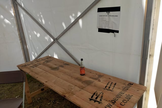 A solitary bottle of Hendersons Relish left in the backstage area for 'The Open Arms'