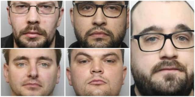 All of the men pictured here were jailed during hearings held at Sheffield Crown Court in 2022, for offences relating to child abuse images. 
Top row, left to right: Craig Robinson; Emilio Calderon
Right-hand picture: Blain Allott 
Bottom row, left to right: Steven Bellamy; David Fowler