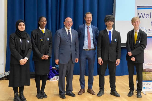 Secretary of State for Education Nadhim Zahawi (third from left) with Sheffield Park Academy Roland Freeman (fourth from left) and some of the students.