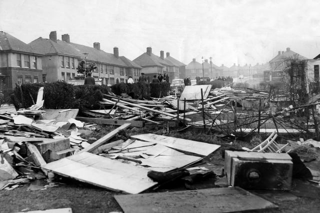 Hurricane damage at Northern Avenue, Arbourthorne, February 1962