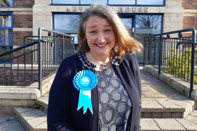 Jill Mortimer pictured just minutes after becoming Hartlepool's first female MP and the town's first Conservative MP for 57 years,.