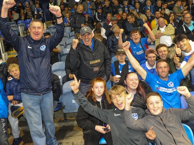 Fans inside Fratton Park ahead of the south-coast derby against Southampton.