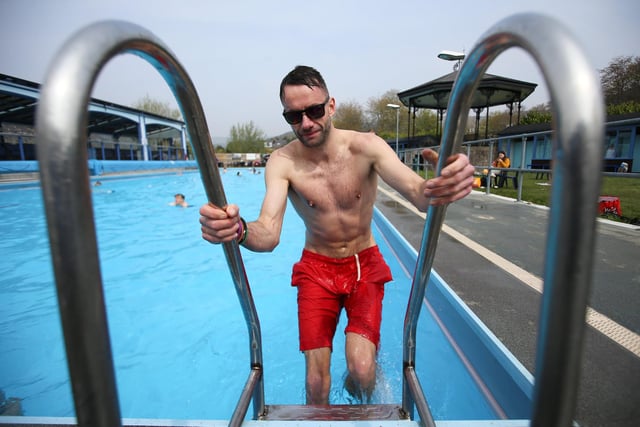 Daniel Palmer, from Sheffield cooling down at Hathersage Lido, on April 18 2019, ahead of last year's Easter heatwave.