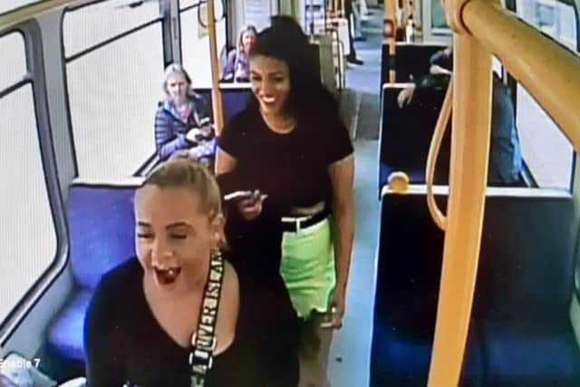 A conductor was abused and punched on a Sheffield tram after asking two passengers to get off the vehicle, sparking a police investigation. Police have released this picture of two women they want to speak to.