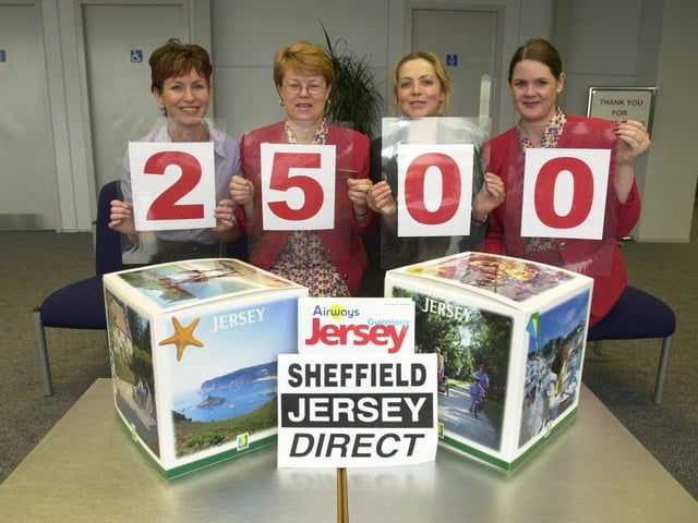 Pictured at Sheffield City Airport, where they were celebrating their third season of flights to Jersey, are: Gill Gallagher, Airways sales and marketing manager; Julie Peech, from Holiday City; Isla Clynch, from the airport; and Shantelle Rooke, from Holiday City. The figure 2,500 is the number of customers.