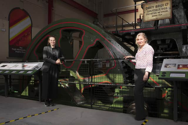 Kim Streets, CEO of Museums Sheffield and Fiona Elliott, interim director of Sheffield Industrial Museums Trust beside the River Don Engine at Kelham Island Museum. Picture: Museums Sheffield/SIMT.