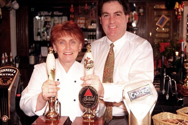 Landlord and landlady David and Pat Wales at The Rivelin public house  on Tofts Lane, Rivelin Valley, February 1999