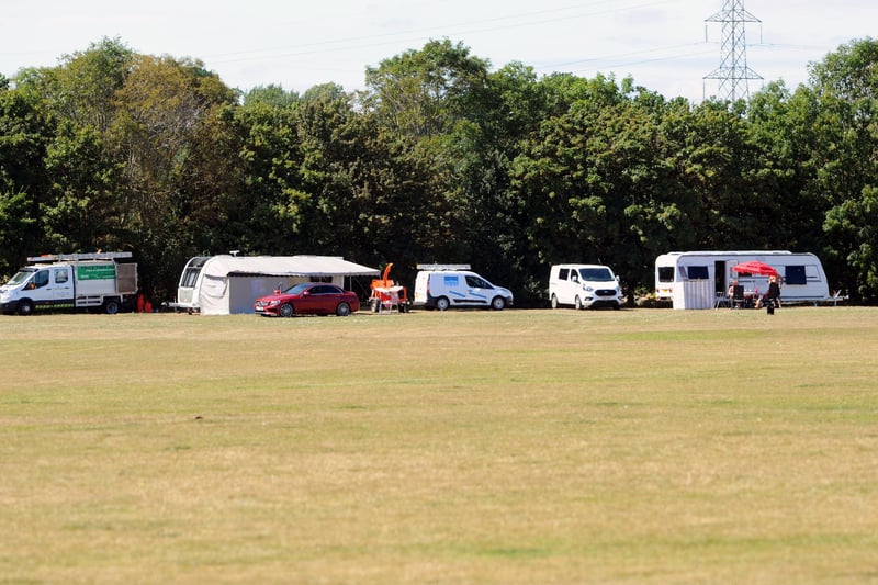 Travellers set up at Wicor recreation ground in Portchester on August 6, 2020