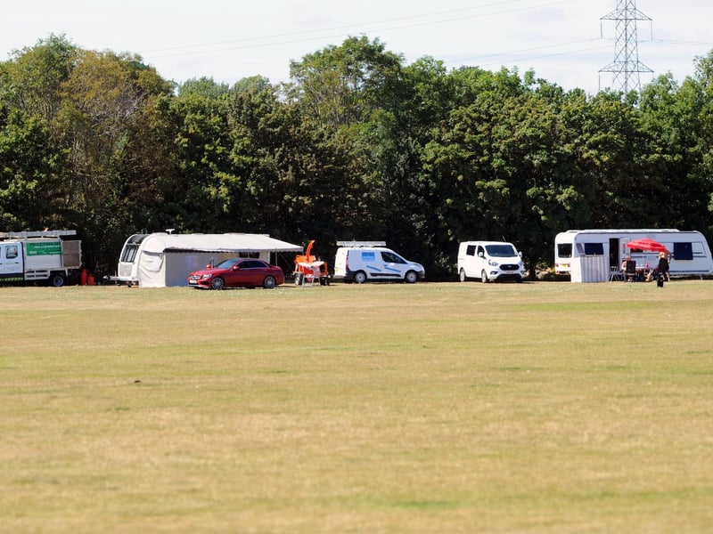 Travellers set up at Wicor recreation ground in Portchester on August 6, 2020