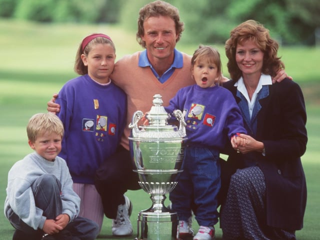 Bernhard Langer celebrates with his family after his 1995 victory at Wentworth. It was the German's third PGA Championship success following victories in 1987 and 1993.