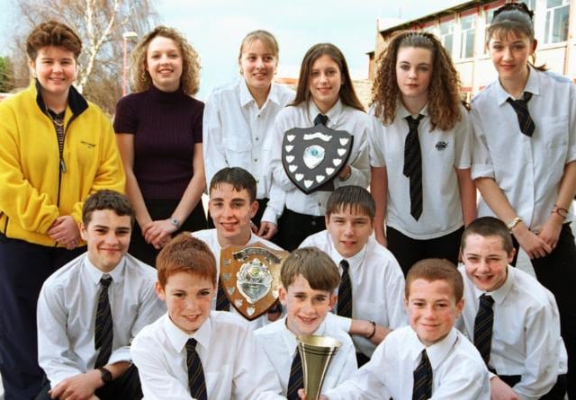 Teacher Nikki Turner with her students in 1988. Danum School.