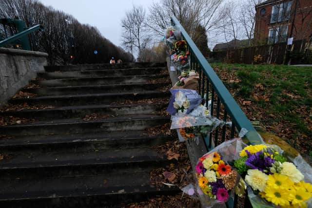 Flowers near the Headford Street underpass off Hanover Way in Sheffield, where a man in his 30s, named by friends as Kal Biggins, sadly died in a crash