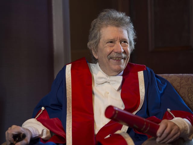 Jim Haynes received an honorary doctorate from Edinburgh Napier University in 2018.