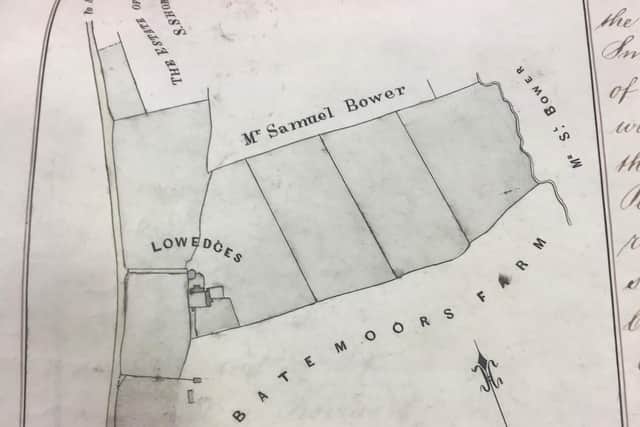 This plan of the farm where the Lowedges estate was later built was included in the deeds to the land. It is kept in Sheffield Archives