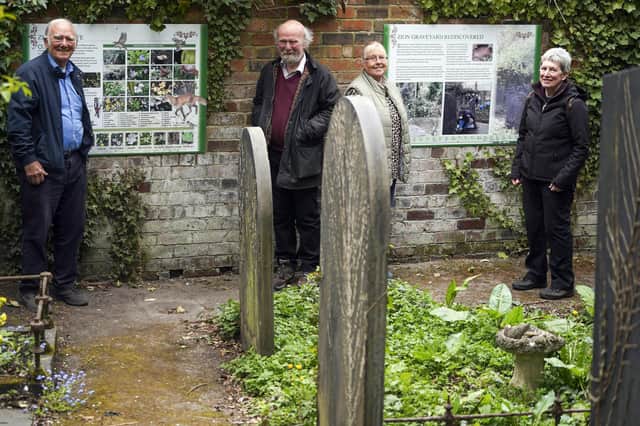 New interpretation panels have been installed at the Zion graveyard on Lawrence Street. L-R Clr Peter Price, Steve Randall, Sylvia Jones and Alison Davies. Picture Scott Merrylees