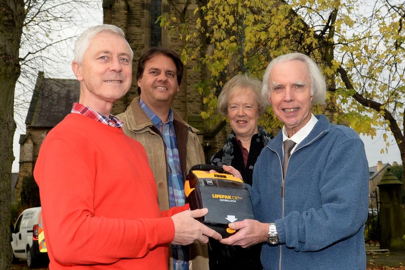 Emeritus Prof Barry Hancock, pictured right receiving a defibrillator from Martin Fox and members of Millhouses Methodist Church Rob Drost and Gill Llewellyn, has his own star on the Sheffield Walk of Fame for his outstanding work as a cancer specialist. He also champions Weston Park Cancer Charity