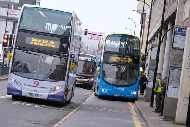 Buses on the streets of Sheffield. First South Yorkshire has explained bus service cuts due to hit Sheffield next month – but warned more changes could be announced in July.
