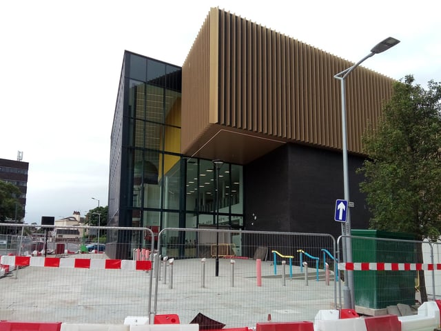 The view of the Danum Gallery, Library and Museum from the council offices on Waterdale