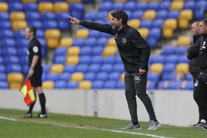 Pompey manager Danny Cowley issues instructions from the sidelines.