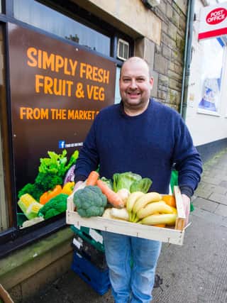 Grant Terry at his new fruit & veg shop/deli, Canongate, Jedburgh.