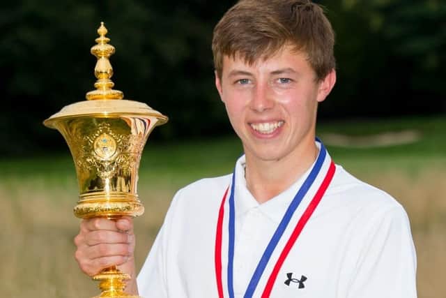 Matt Fitzpatrick winning U.S. Amateur Trophy. First English winner in 102 years when he won in 2013. Pictured at Brookline Country Club, the same course he would go on to win the U.S.