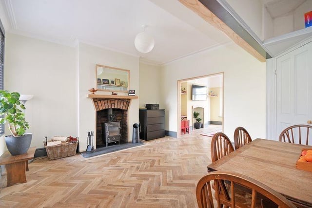 The dining area is also part of the open-plan ground floor. It has a lovely wood burner for those winter evenings.