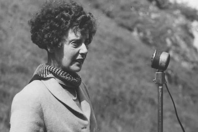 Ethel Haythornthwaite (addressing Ramblers access rally in Winnats Pass in the 1950's)