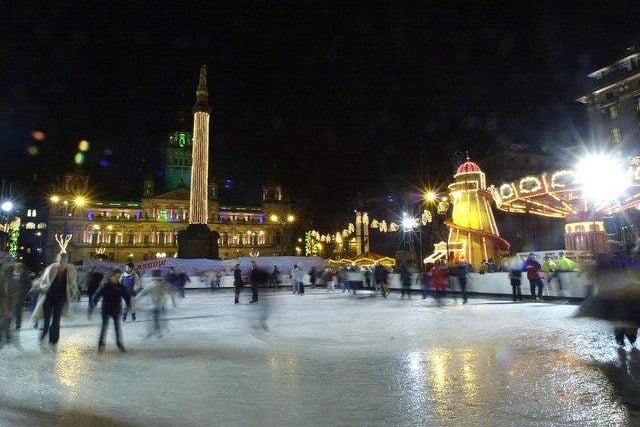 Skaters on the ice rink in George Square in 2001.
