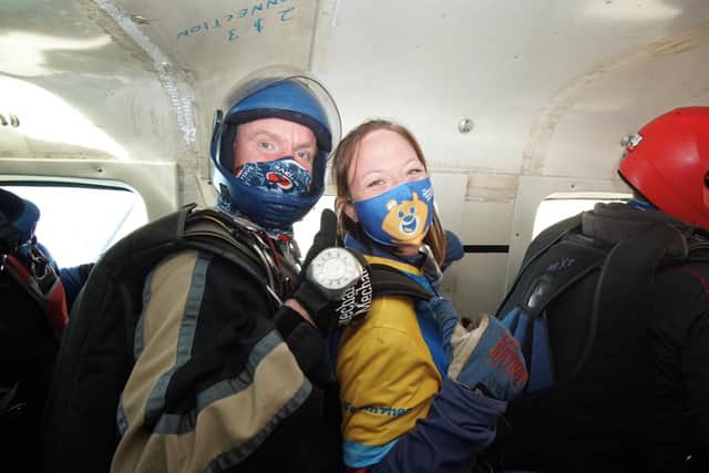 Leanne during her skydive for Sheffield Children's