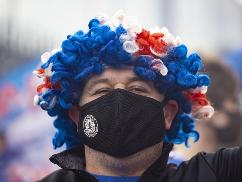 Rangers fans gather outside Ibrox as they are crowned champions on March 07, 2021, in Glasgow,