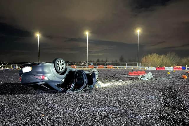 Three people were arrested after this shocking car crash last night on the Dearne Valley Parkway – which stopped police reaching a Sheffield burglary.