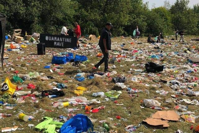This was the mess left behind after an illegal rave in Manchester with similar gatherings planned in South Yorkshire this weekend (pic: George Honeybee @georgiadaisy98/PA Wire)