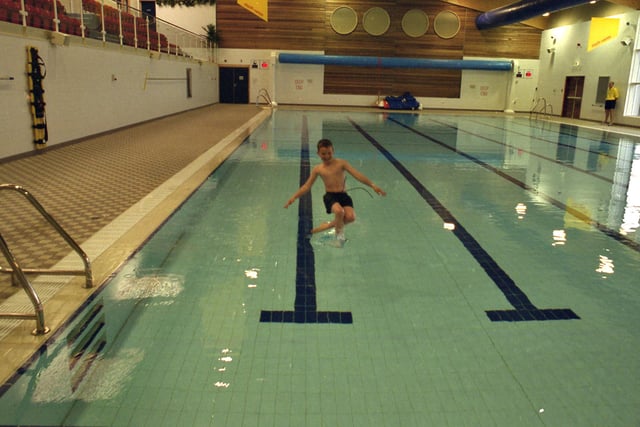 Michael Jacob was the first into the new Raich Carter Centre swimming pool in May 2001.