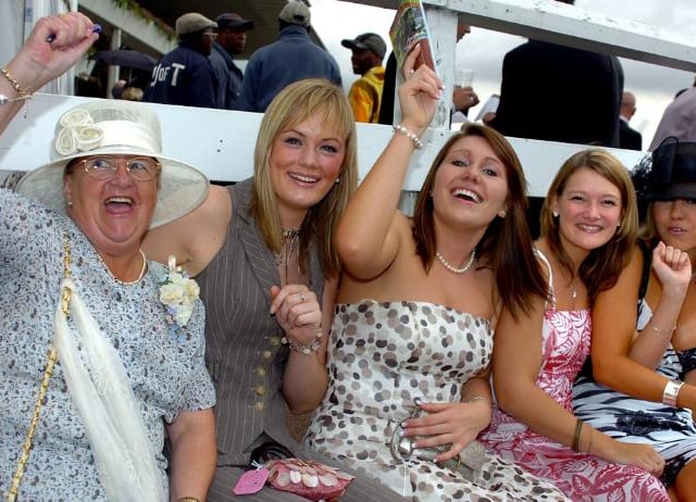 Mary Stainforth, Laura Carnell, Racheal Brady, Catherine Noble and Goergine Mackey enjoying the races in 2005.