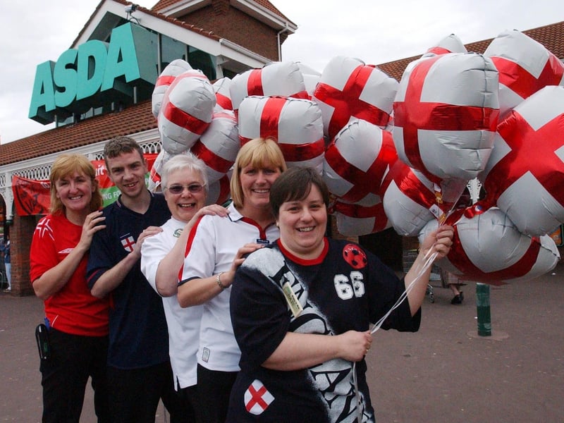 Staff at Asda in Boldon were in the St George's Day spirit in 2004 and here are Pauline Harrison, Michael Dodsworth, Brenda Johnson, Julie Ridley and Julie McFall.