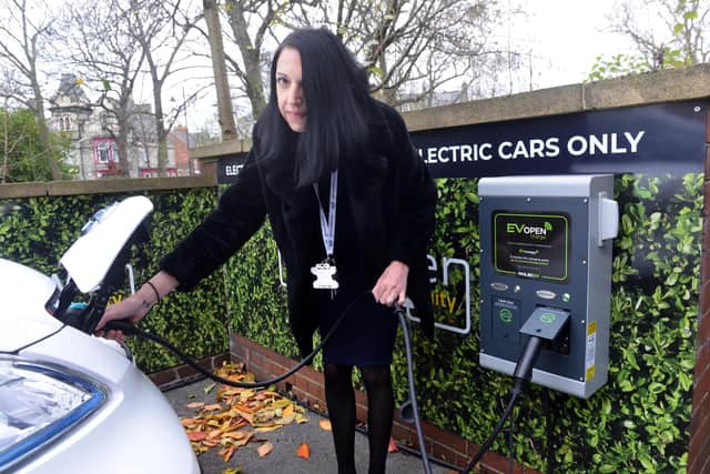 An electric car charging station.