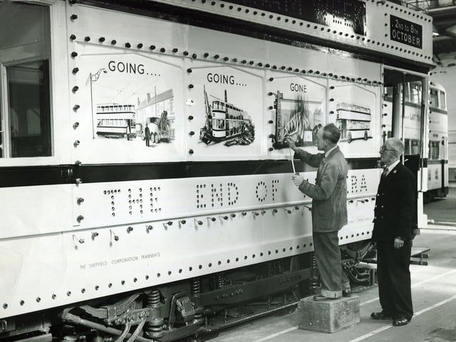 A 1907 open-topped tram was specially decorated to join in the last tram parade in October 1960