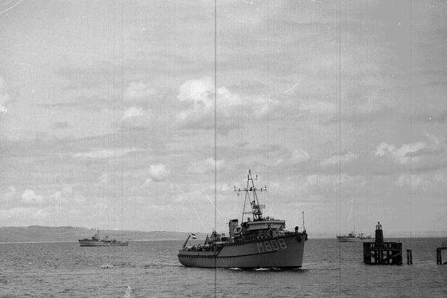 The Dutch ships of Mine-sweeper Squad 127 led into Granton by Minesweeper Axel - which was to be open to the public - in 1960.