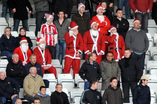Blades fans get into the Christmas sprit as they follow the Blades to their game at Swansea in 2008 dressed as Father Christmas