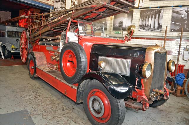 Blitz exhibition at National Emergency Services Museum. 1938 Leyland fire engine from Barnsley. The last engine that served during the Sheffield blitz.