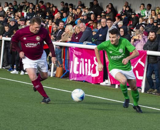 There was a good crowd inside Ainslie Park as Hibs and Hearts legends went head-to-head in a charity match on World Mental Health Day. Pics: Lisa Ferguson
