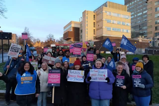 Nurses, students and members of the public outside Royal Hallamshire Hospital. It is understood there were as many as six different picket lines across the city today.