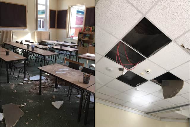 Roof falls through into classroom - Credit: Aston Fence J&I School @AstonFence