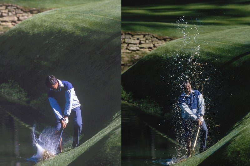 Seve was fantastic for trying any shot. He tried this one from Rae's Creek during the 1989 Masters but, though the ball emerged, it did not escape and was again submerged. But he gave me a great picture!