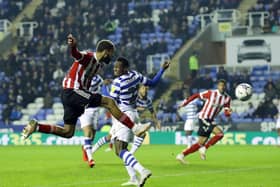 Jayden Bogle of Sheffield United scores during the Sky Bet Championship match at the Select Car Leasing Stadium, Reading: David Klein / Sportimage